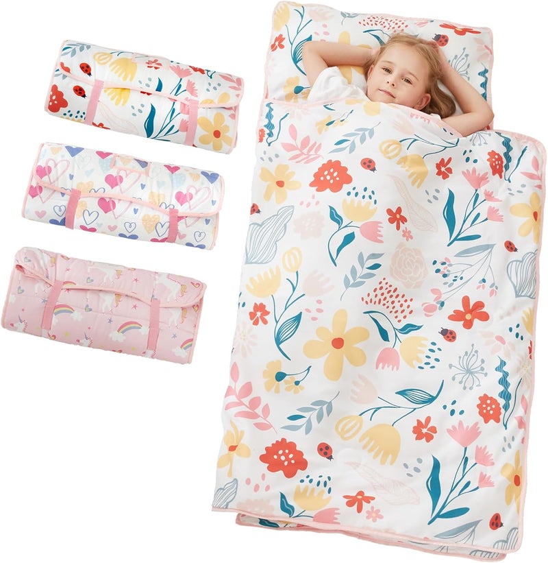 softan Toddler Nap Mat with Pillow and Blanket, Extra Large Rolled Napping Mats,Toddler Sleeping Bag for Daycare,Kids Sleeping Bags for Sleepover,Toddler Sleeping Bag Camping - Image 1
